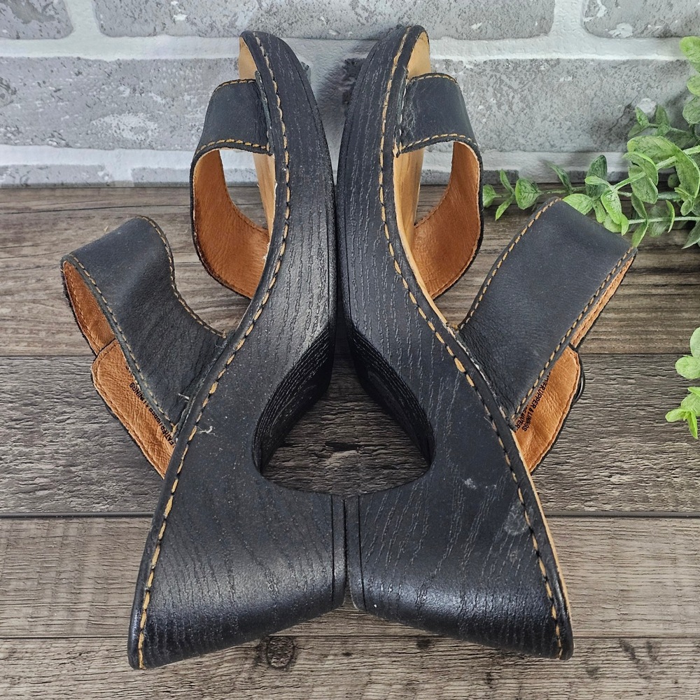 Born Leather Sandals Women's 9M Black Chunky Heel Comfort Buckle Strap B02503 - Picture 4 of 7